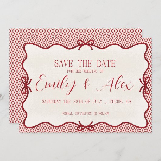 moderne rood & crème save the date kaart (Voorkant / Achterkant)