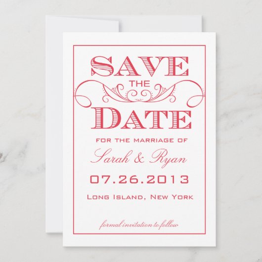 Moderne Rood Draai Save the Date Aankondiging (Voorkant)