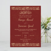 Moderne rood en goud moslim islamitische bruiloft  kaart (Staand voorkant)