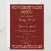 Moderne rood en goud moslim islamitische bruiloft  kaart (Voorkant)