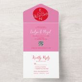 Moderne Rood en Roze Bruiloft All In One Uitnodiging (Binnen)