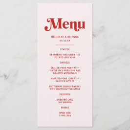 Moderne Rood en Roze Huwelijksthema Menu