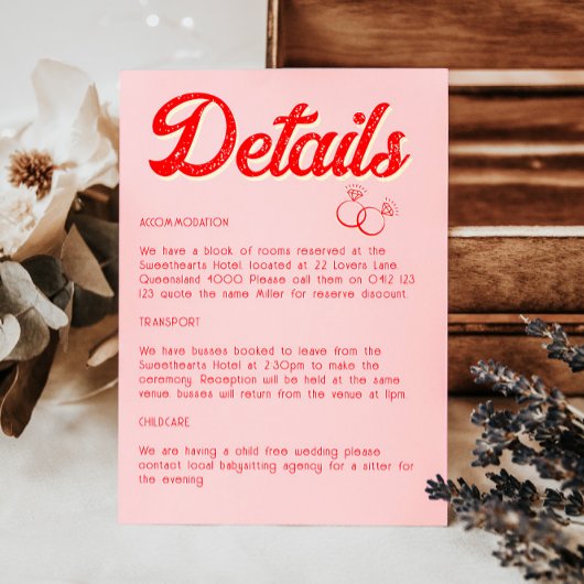 Moderne rood en roze vet details informatiekaartje