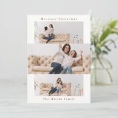 Moderne rood en wit collage met drie foto's feestdagenkaart (Staand voorkant)