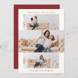 Moderne rood en wit collage met drie foto's feestdagenkaart