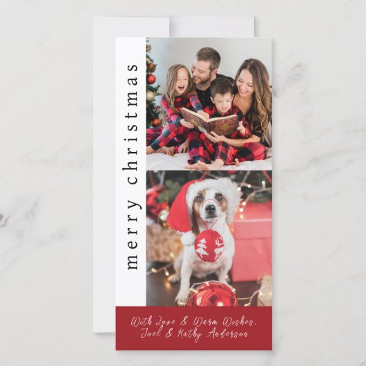 Moderne Rood en Wit Sneeuwvlok Foto Kerstmis Feestdagenkaart (Voorkant)