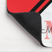 Moderne Rood en Zwart Chevron Naam Monogram Muismat (Hoek)