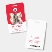 Moderne Rood Foto Barcode Zakelijk Logo Naam Badge (Voor- en achterkant)