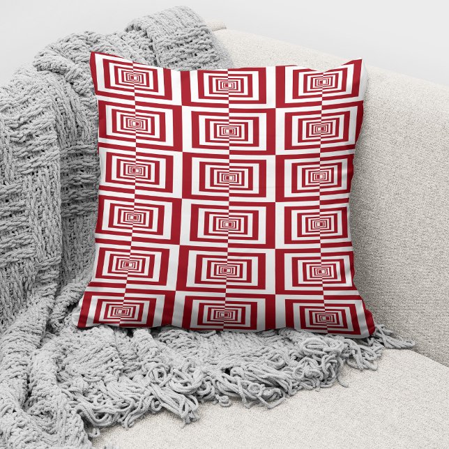 Moderne Rood Geometrisch Patroon Kussen (Creator heeft geüpload)