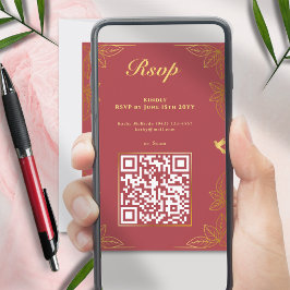 Moderne Rood Goud 50 Fabulous Verjaardag QR Code RSVP Kaartje