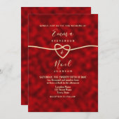 Moderne Rood Goud bruiloft uitnodiging (Voorkant / Achterkant)