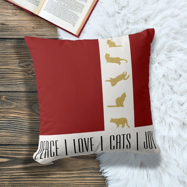 Moderne Rood Goud Kat Kerstmis Kussen (Creator heeft geüpload)