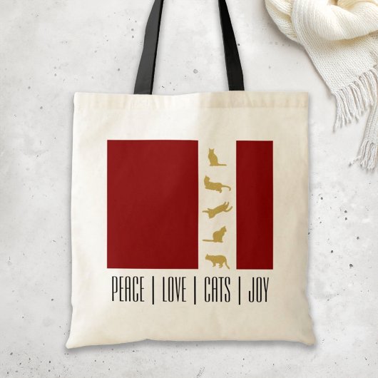 Moderne Rood Goud Kat Kerstmis Tote Bag