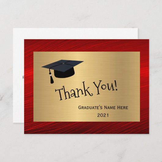 Moderne Rood Goud Naam Dank Je Wel Afstuderen Briefkaart (Voorkant / Achterkant)