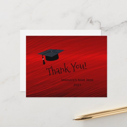Moderne Rood Goud Naam Dank Je Wel Afstuderen Briefkaart (Voorkant / Achterkant in situ)