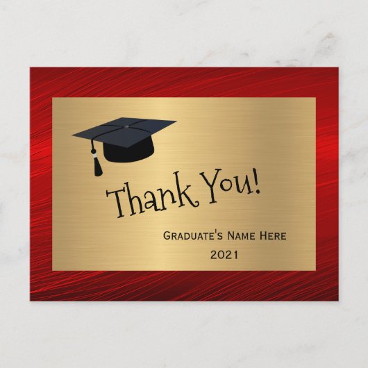Moderne Rood Goud Naam Dank Je Wel Afstuderen Briefkaart (Voorkant)