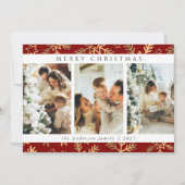 Moderne Rood Goud Vrolijke Kerstfoto Collage Feestdagenkaart (Voorkant)