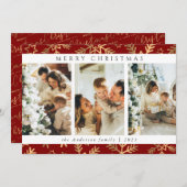 Moderne Rood Goud Vrolijke Kerstfoto Collage Feestdagenkaart (Voorkant / Achterkant)