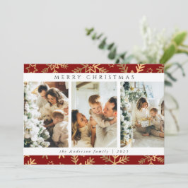 Moderne Rood Goud Vrolijke Kerstfoto Collage Feestdagenkaart