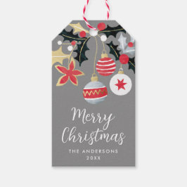 Moderne Rood Goud & Zilver Kerst Ornamenten Cadeaulabel