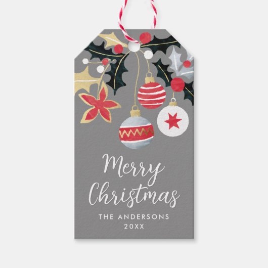 Moderne Rood Goud & Zilver Kerst Ornamenten Cadeaulabel (Voorkant)