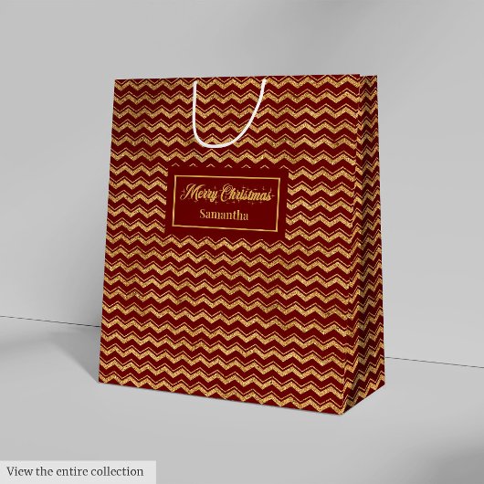 Moderne Rood Gouden Aangepaste Kerstcadeautas Medium Cadeauzakje