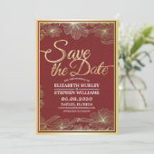 Moderne Rood Gouden Bloemrijke Lijst Huwelijk Bewa Save The Date (Staand voorkant)