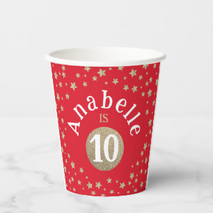 Moderne Rood Gouden Glitter Sterren Geboortedag  Papieren Bekers