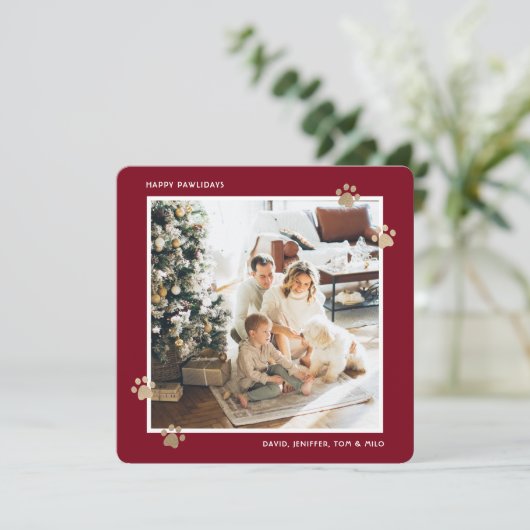 Moderne Rood Gouden Hond Kat Eigenaar Foto Feestdagenkaart (Staand voorkant)