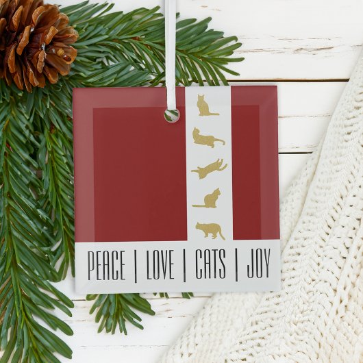 Moderne Rood Gouden Kat Kerstmis Glas Ornament