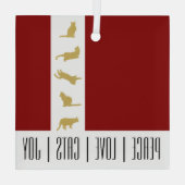 Moderne Rood Gouden Kat Kerstmis Glas Ornament (Achterkant)