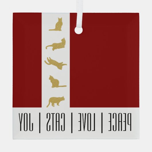 Moderne Rood Gouden Kat Kerstmis Glas Ornament (Achterkant)