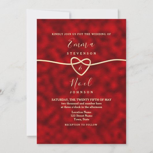 Moderne Rood Gouden Trouw Uitnodiging (Voorkant)