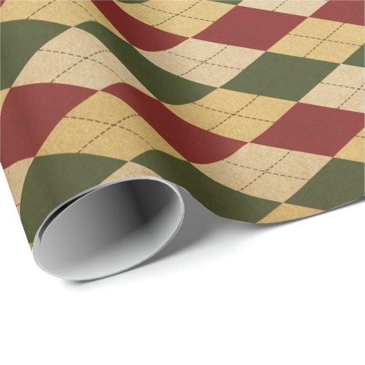 Moderne rood groen beige kerstpleinen cadeaupapier (Rol Hoek)