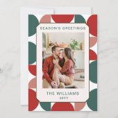 Moderne Rood & Groen Geometrisch Bloempatroon Foto Feestdagenkaart (Voorkant)