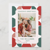 Moderne Rood & Groen Geometrisch Bloempatroon Foto Feestdagenkaart (Voorkant)