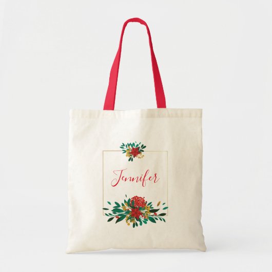 Moderne Rood Groen & Goud Kerst Bloemstuk Tote Bag (Voorkant)