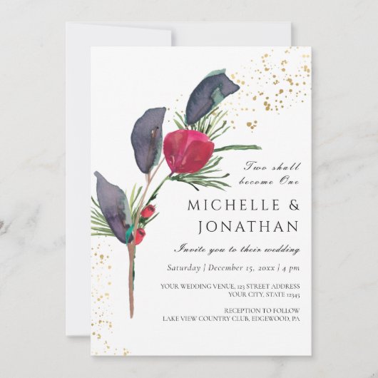 Moderne Rood Groen Grijs Winter Christelijk Bruilo Kaart (Voorkant)