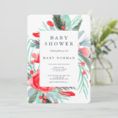 Moderne rood groene bloemen waterverf baby shower kaart (Staand voorkant)