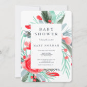 Moderne rood groene bloemen waterverf baby shower kaart (Voorkant)