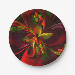 Moderne Rood Groene Bloemrijke Abstracte Kunst Pat Papieren Bordje