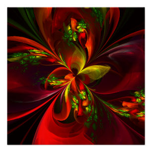 Moderne Rood Groene Bloemrijke Abstracte Kunst Pat Perfect Poster