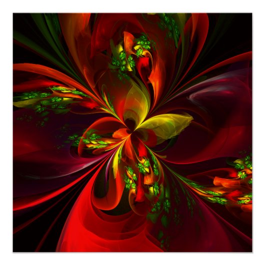 Moderne Rood Groene Bloemrijke Abstracte Kunst Pat Perfect Poster (Voorkant)
