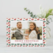 Moderne rood groene boog foto kerst feestdagenkaart (Staand voorkant)