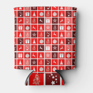 Moderne Rood Kerst Raster Patroon Minimalistisch Blikjeskoeler