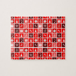 Moderne Rood Kerst Raster Patroon Minimalistisch Legpuzzel