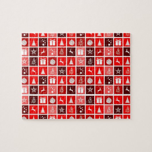Moderne Rood Kerst Raster Patroon Minimalistisch Legpuzzel (Horizontaal)