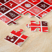Moderne Rood Kerst Raster Patroon Minimalistisch Legpuzzel (Zijkant)