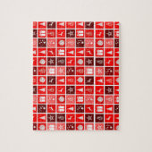 Moderne Rood Kerst Raster Patroon Minimalistisch Legpuzzel (Verticaal)