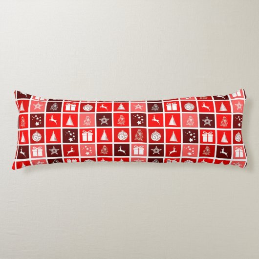 Moderne Rood Kerst Raster Patroon Minimalistisch Lichaamskussen (Voorkant)